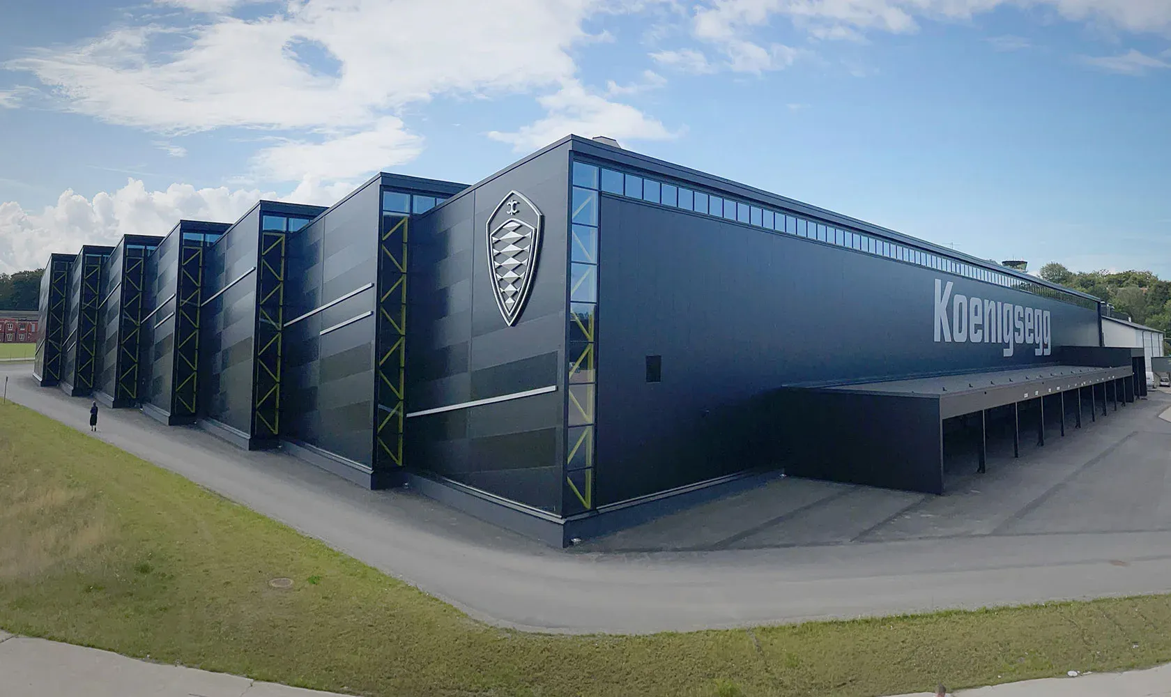 Koenigsegg factory and offices at the Valhall Park headquarters campus, Angelholm, Sweden; facility completed in 2023.