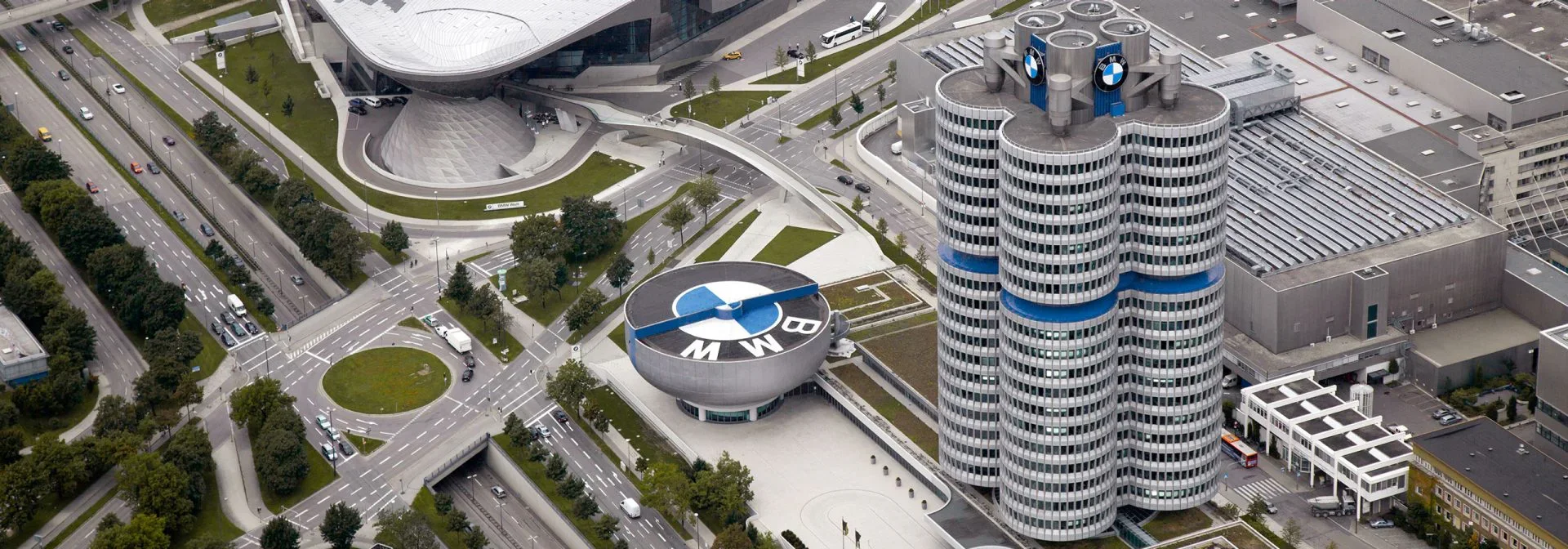 BMW Group headquarters, Four-Cylinder tower at Petuelring 130, Munich, Germany.