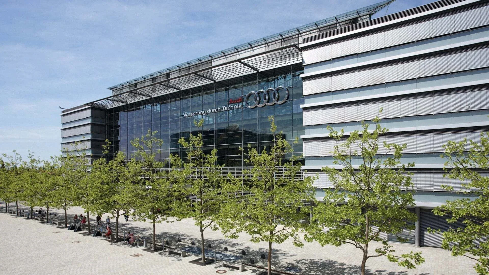 AUDI AG headquarters at Auto-Union-Strasse 1, Ingolstadt, Germany.