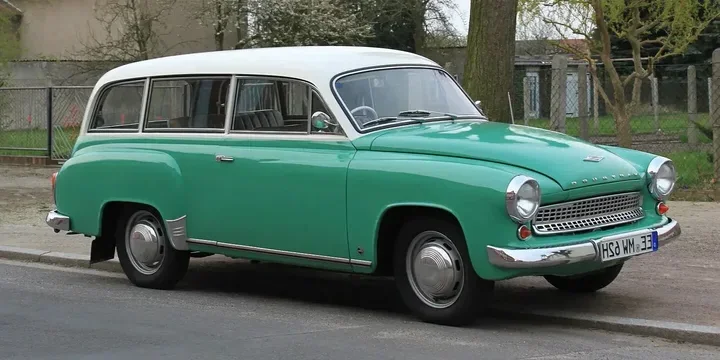 1956 Wartburg 311. Photograph by LutzBruno, CC BY-SA 3.0. https://commons.wikimedia.org/wiki/File:Wartburg_311-combi.JPG Fit to 2:1 with dark side borders.